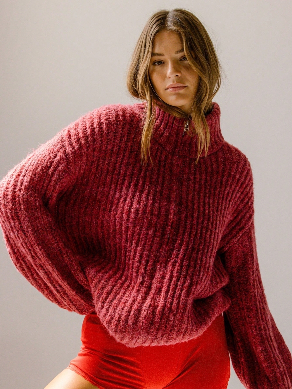 Women’s Chunky Ribbed Turtleneck Sweater - Ruby Red Size LARGE😊gorgeous!!!